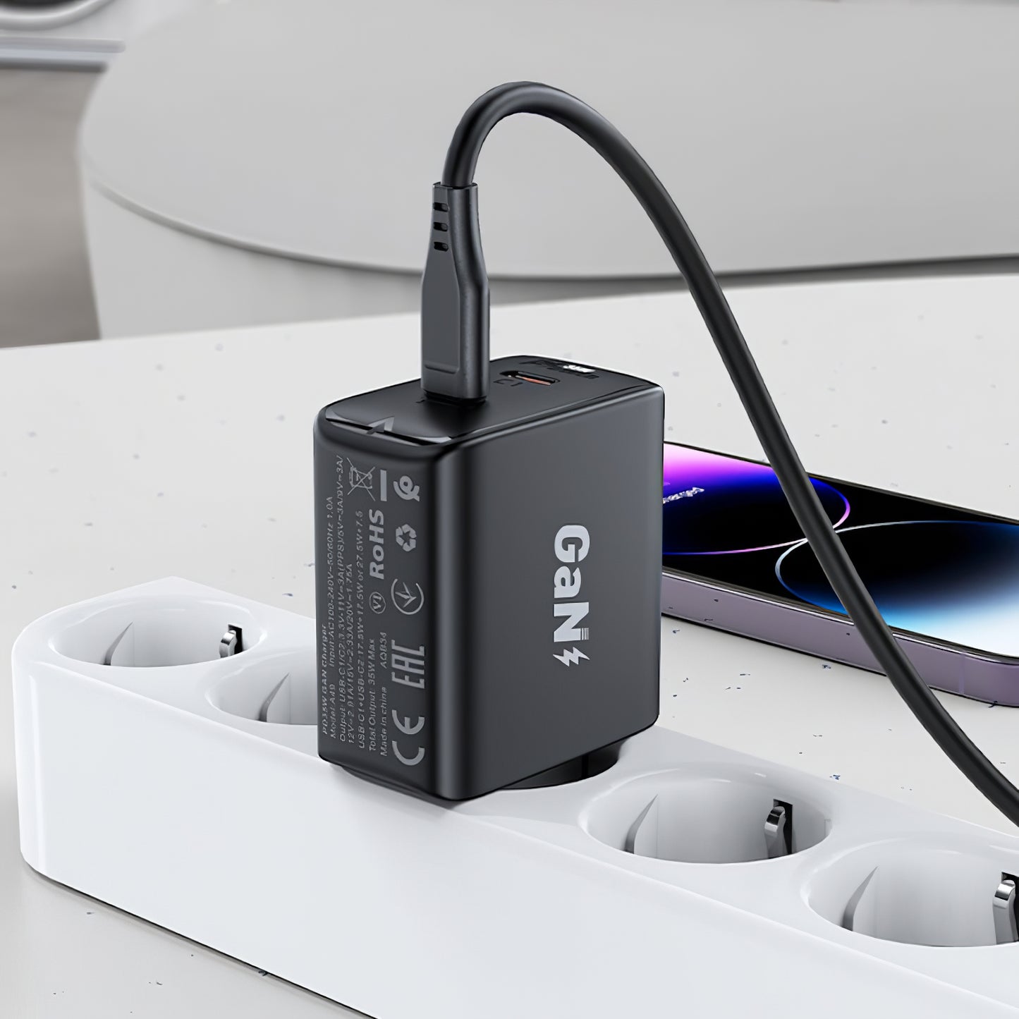 Sieťová nabíjačka Acefast A49, 35 W, 3A, 2 x USB-C, čierna