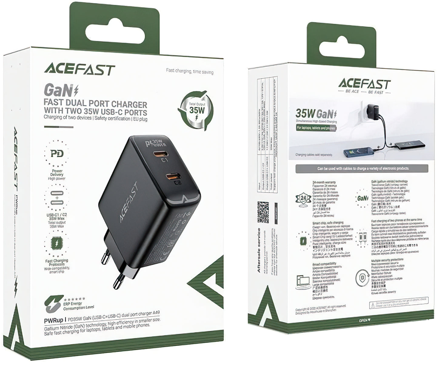 Sieťová nabíjačka Acefast A49, 35 W, 3A, 2 x USB-C, čierna