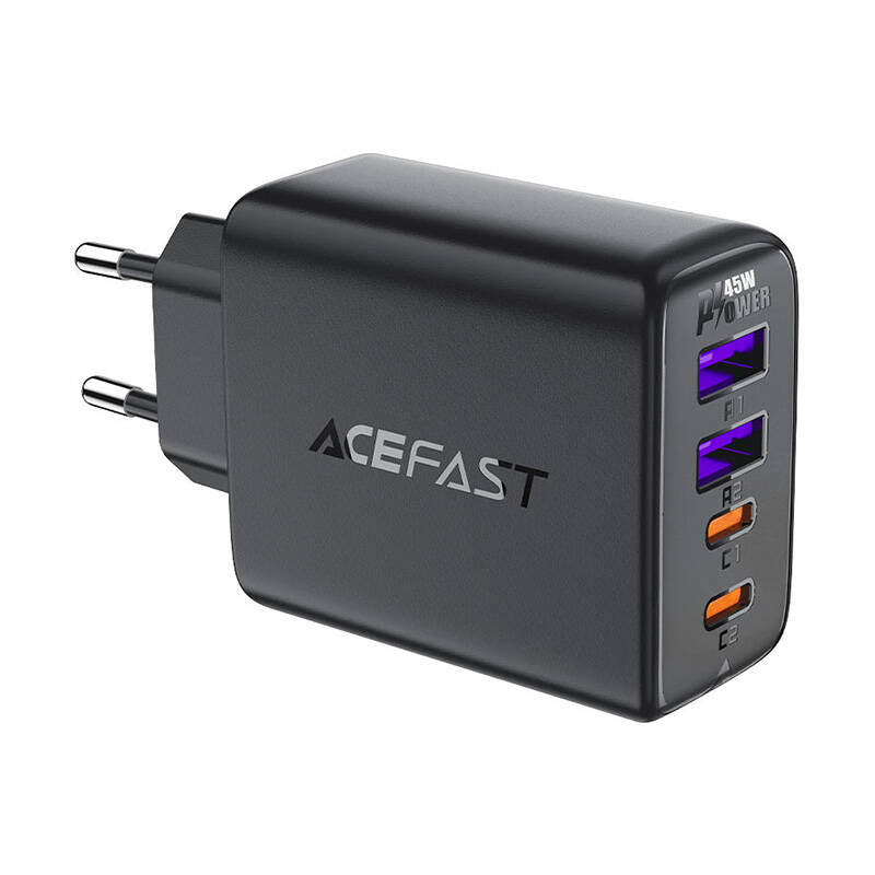Sieťová nabíjačka Acefast A61, 45W, 3A, 2 x USB-A - 2 x USB-C, čierna