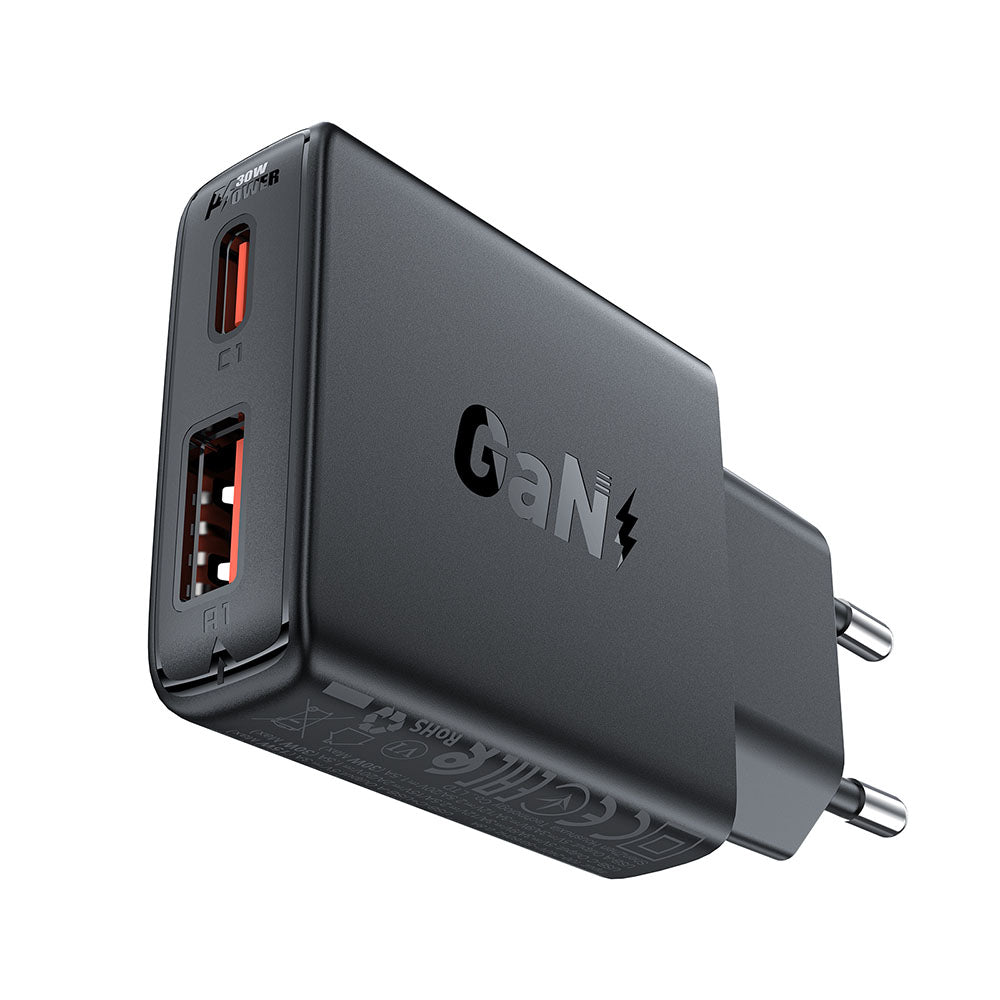 Sieťová nabíjačka Acefast A69, 30W, 3A, 1 x USB-A - 1 x USB-C, Čierna