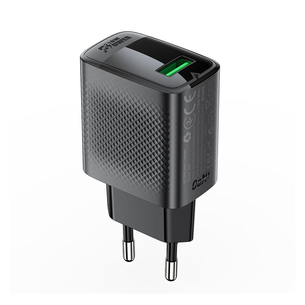 Sieťová nabíjačka Acefast A90, 18W, 3A, 1 x USB-A, Čierna
