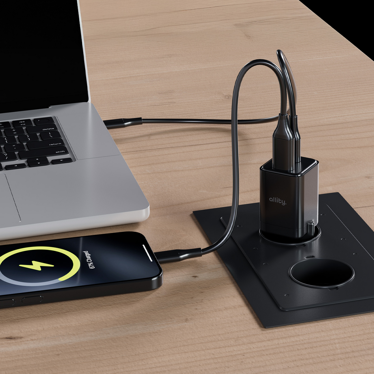 Sieťová nabíjačka Allity. ATC-01-30WAC Mini, 30W, 3A, 1 x USB-A - 1 x USB-C, Čierna