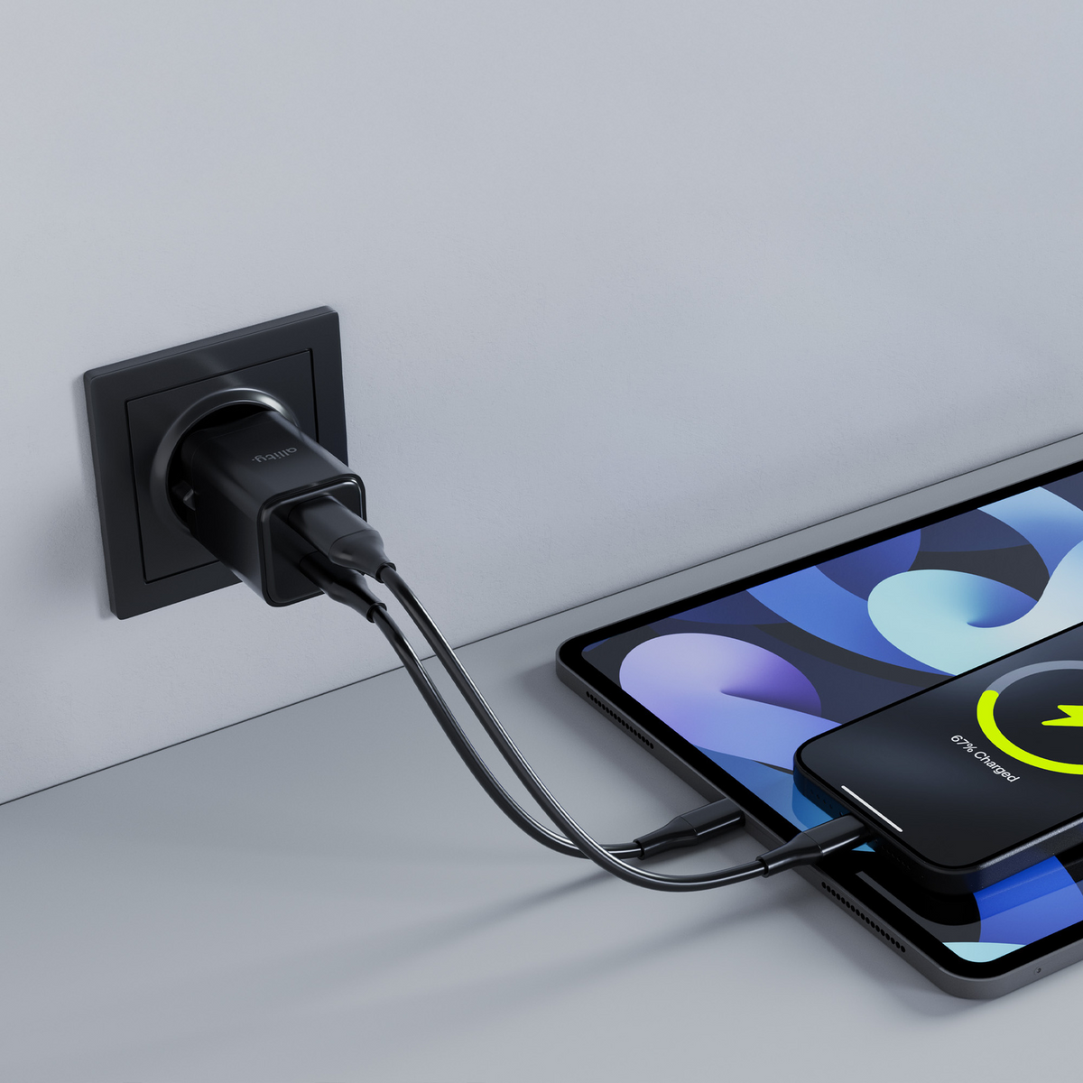 Sieťová nabíjačka Allity. ATC-01-30WAC Mini, 30W, 3A, 1 x USB-A - 1 x USB-C, Čierna