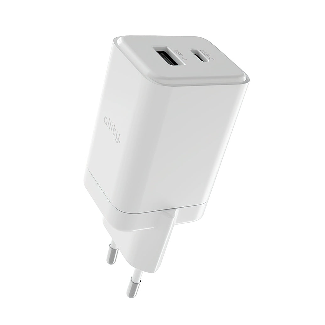 Sieťová nabíjačka Allity. ATC-01-45WCC Fast, 45W, 3A, 1 x USB-A - 1 x USB-C, Biela