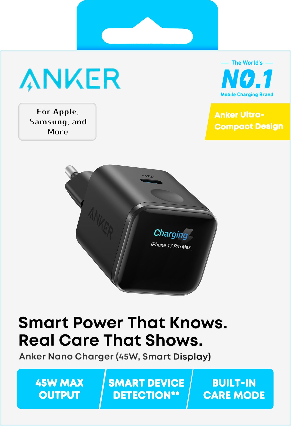 Sieťová nabíjačka Anker Nano Display, 45W, 3A, 1 x USB-C, čierna A121DG11