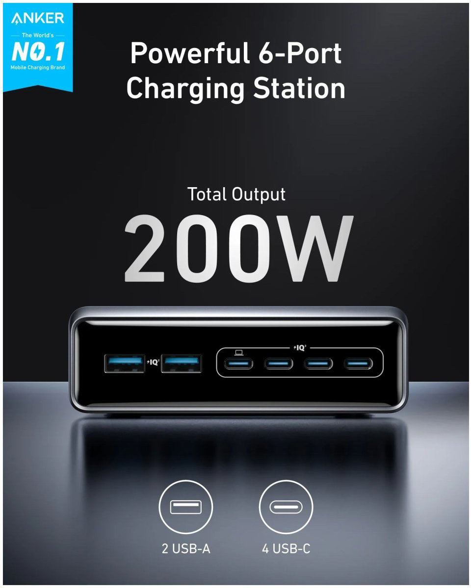 Nabíjačka Anker Prime Station, 200 W, 3A, 2 x USB-A - 4 x USB-C, čierna A2683341