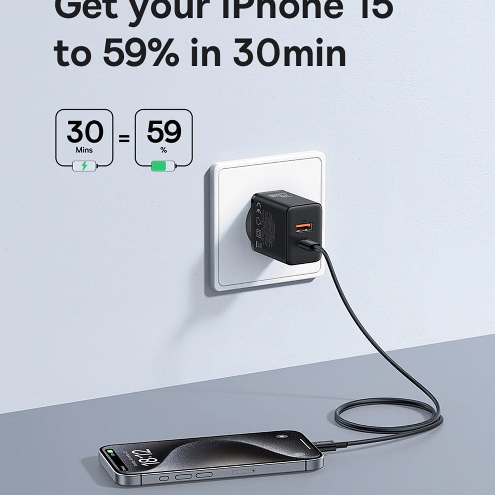 Sieťová nabíjačka Baseus Cube, 20W, 3A, 1 x USB-A - 1 x USB-C, Biela P10111403213-00