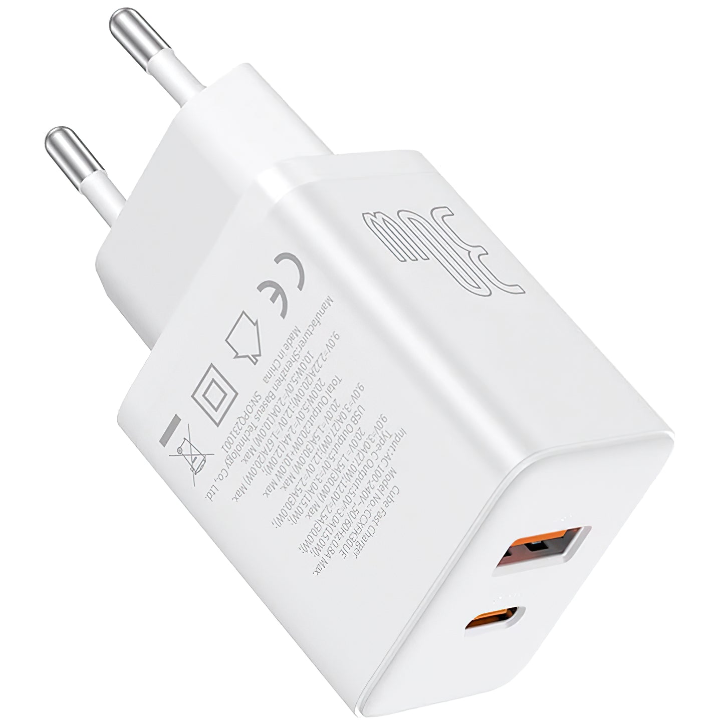 Sieťová nabíjačka Baseus Cube, 30 W, 2,4 A, 1 x USB-A - 1 x USB-C, biela P10111404213-00