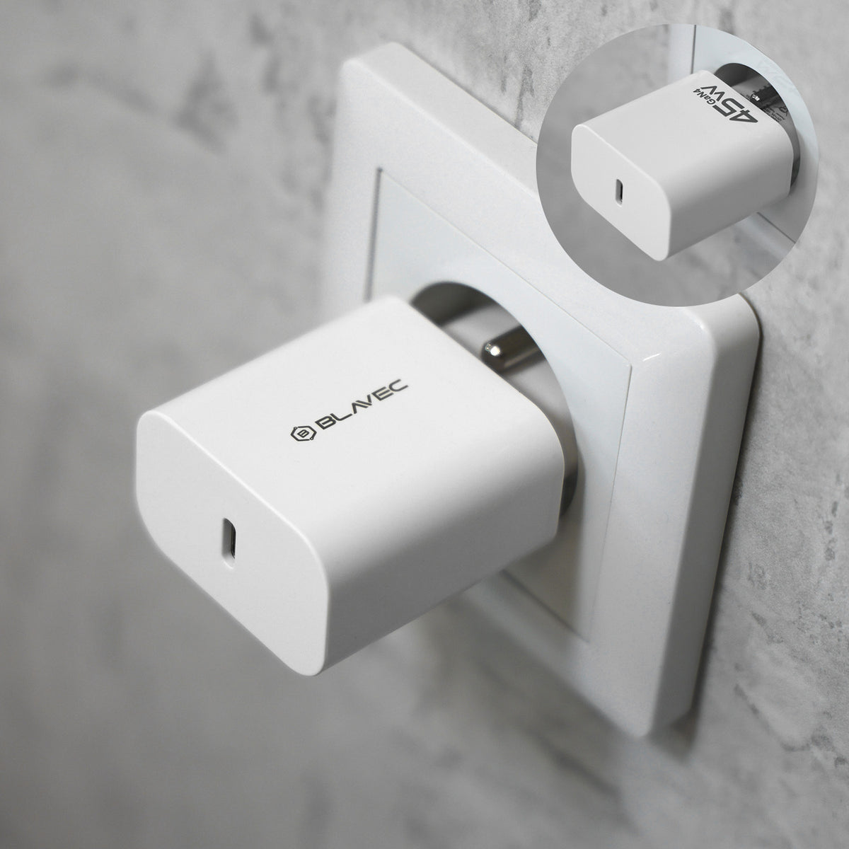Sieťová nabíjačka Blavec BC-7, 45W, 3A, 1 x USB-C, Biela