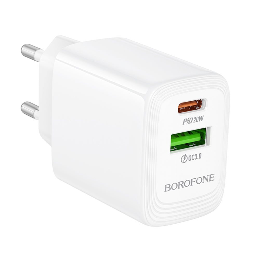 Sieťová nabíjačka Borofone BN27 Fuente, 20W, 3A, 1 x USB-A - 1 x USB-C, Biela
