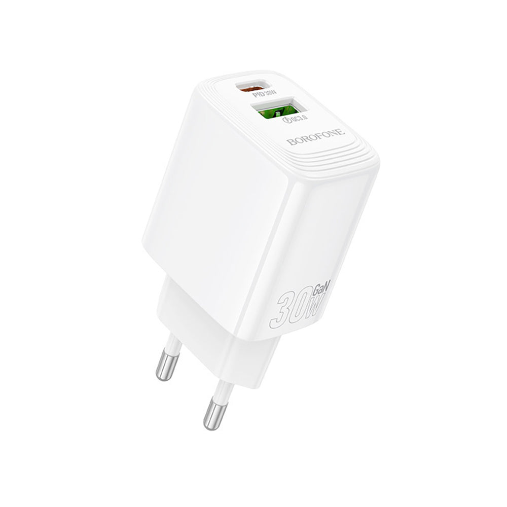 Sieťová nabíjačka Borofone BN29 Fuente, 30W, 3A, 1 x USB-A - 1 x USB-C, Biela