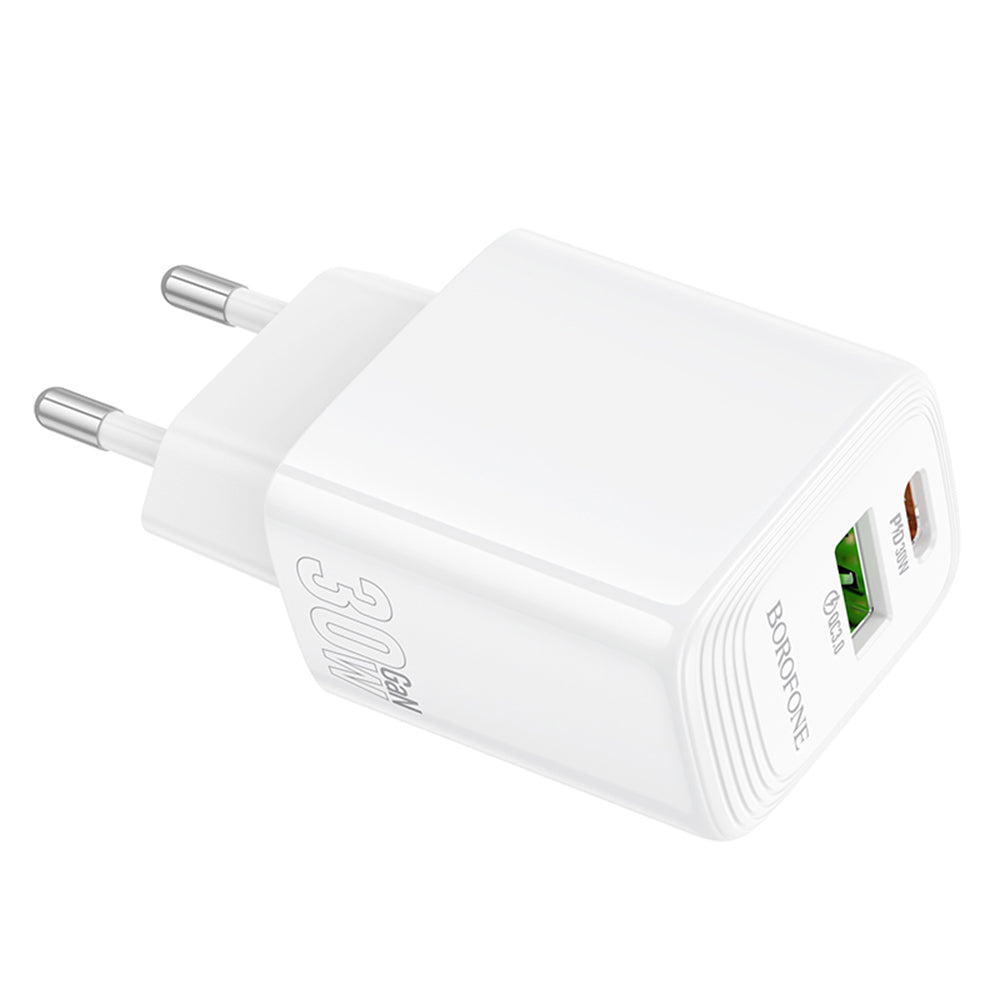 Sieťová nabíjačka Borofone BN29 Fuente, 30W, 3A, 1 x USB-A - 1 x USB-C, Biela