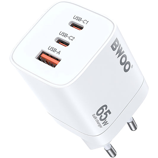 Sieťová nabíjačka BWOO CDA147, 65W, 4.5A, 1 x USB-A - 2 x USB-C, Biela