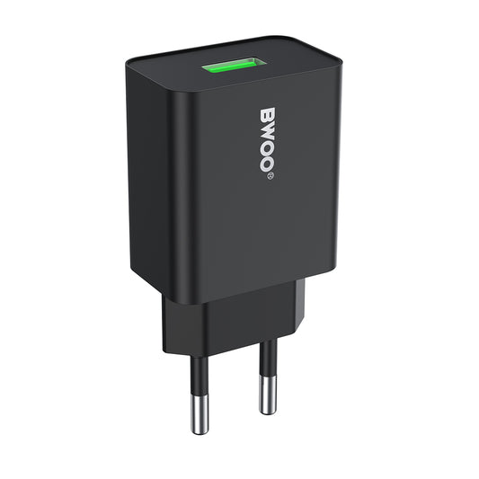 Sieťová nabíjačka BWOO CDA249, 12W, 2.4A, 1 x USB-A, Čierna