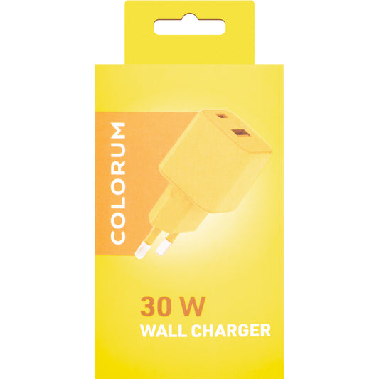 Sieťová nabíjačka Colourum CLS30-AC-05, 30 W, 3A, 1 x USB-A - 1 x USB-C, žltá