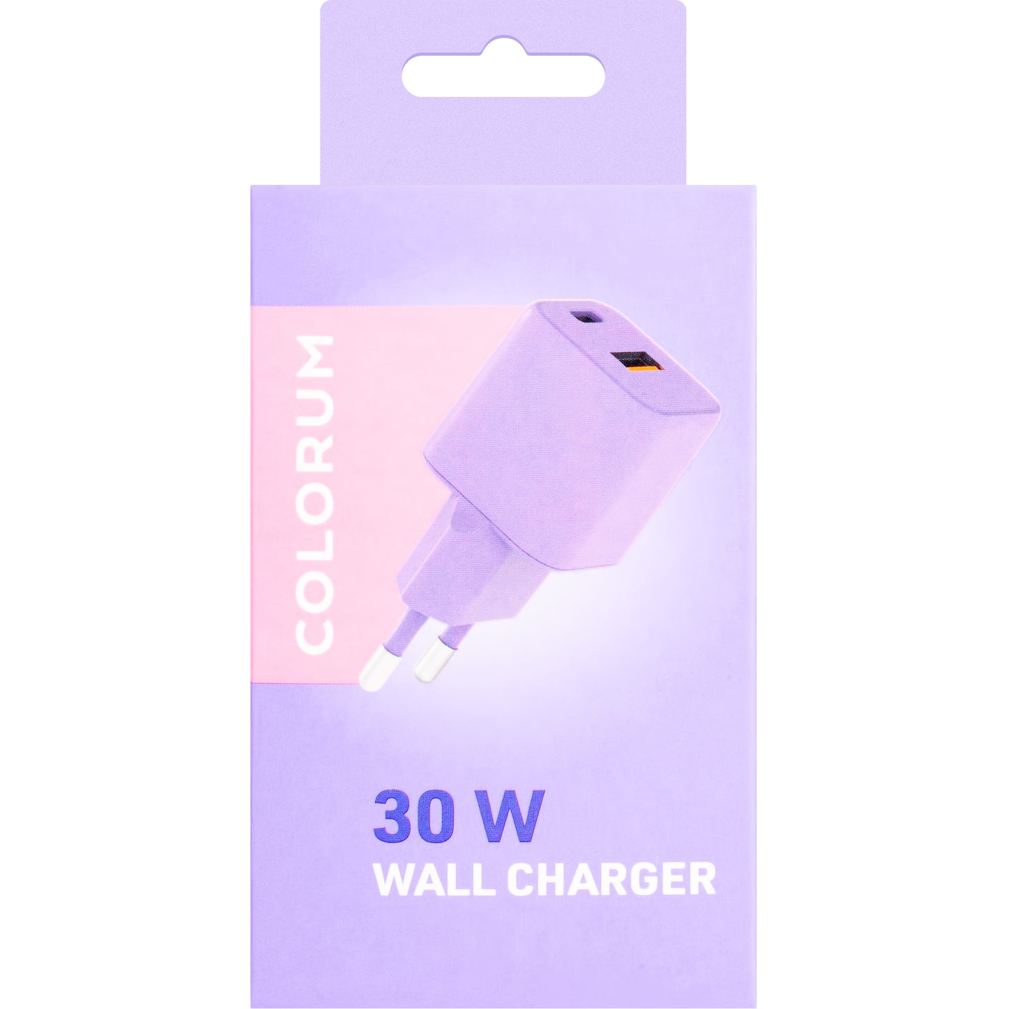 Sieťová nabíjačka Colourum CLS30-AC-09, 30 W, 3A, 1 x USB-A - 1 x USB-C, fialová