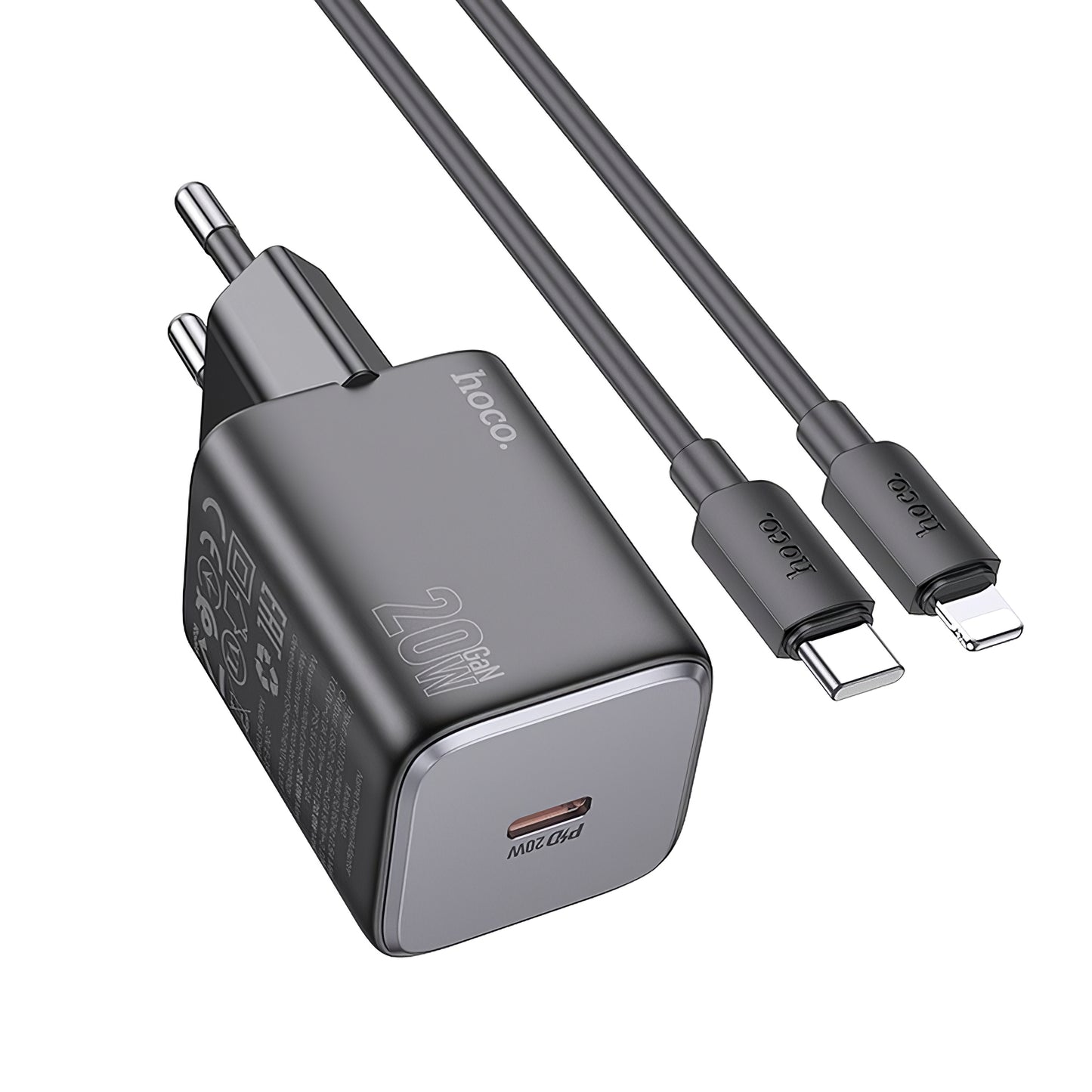 Sieťová nabíjačka HOCO N40 s káblom Lightning, 20 W, 3A, 1 x USB-C, čierna
