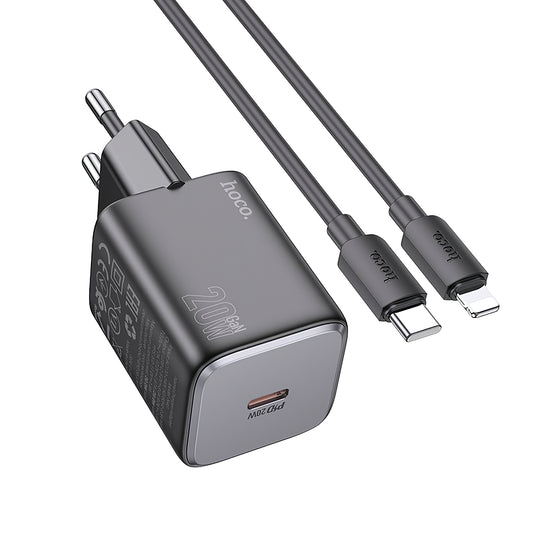 Sieťová nabíjačka HOCO N40 s káblom Lightning, 20 W, 3A, 1 x USB-C, čierna
