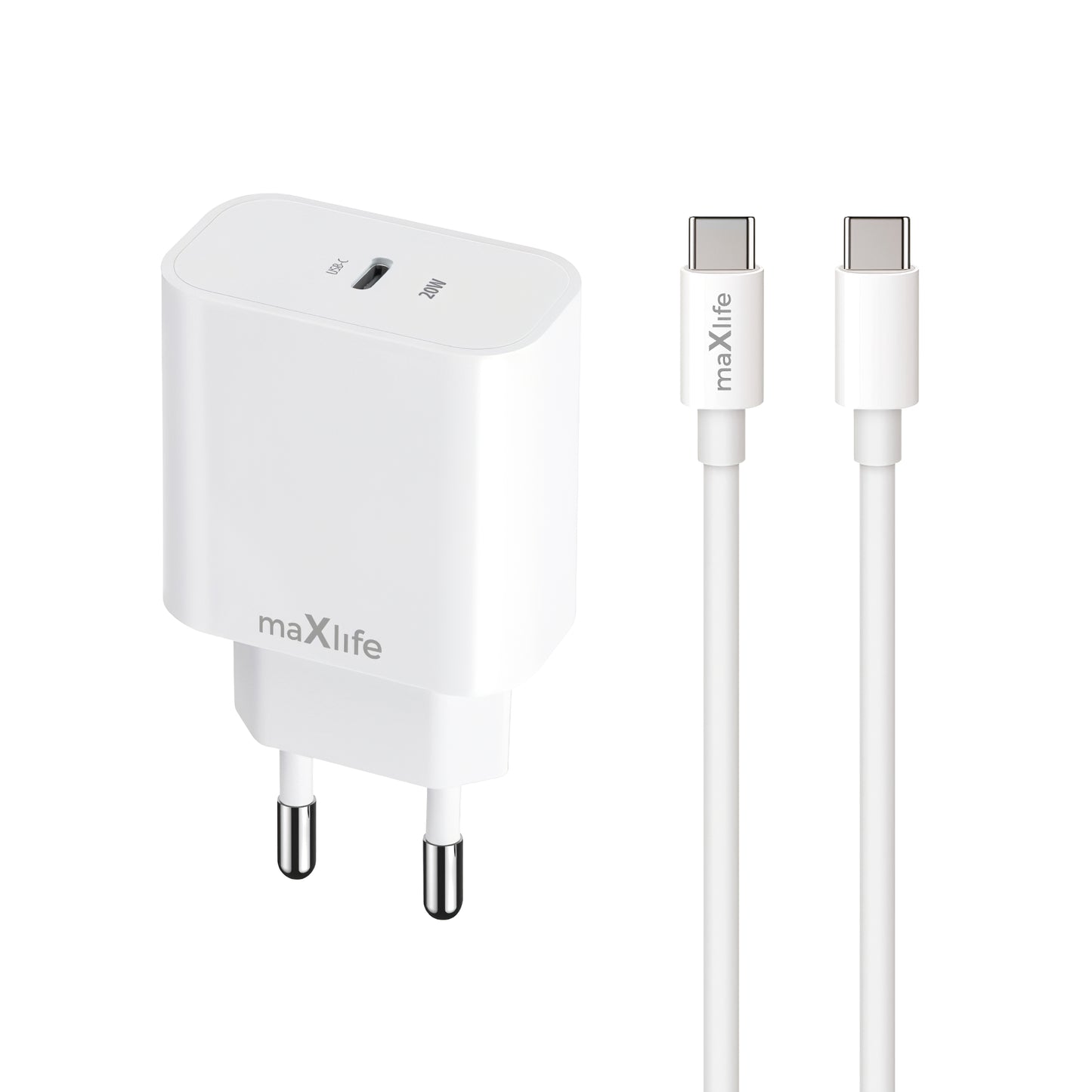 Sieťová nabíjačka s USB-C káblom MaXlife MXTC-06-20C, 20W, 3A, 1 x USB-C, biela