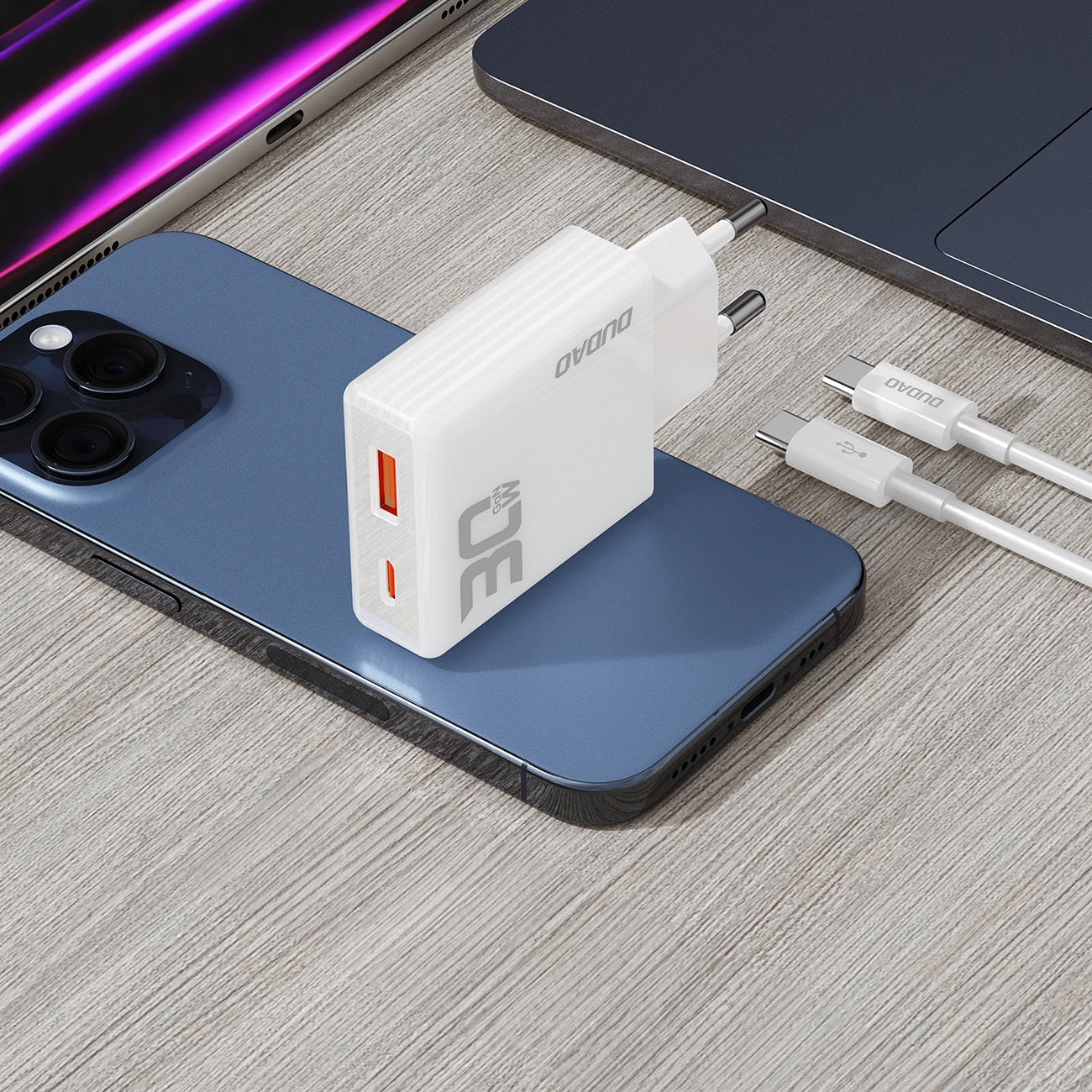 Dudao A30EUT Sieťová nabíjačka s káblom USB-C, 30 W, 3A, 1 x USB-A - 1 x USB-C, biela