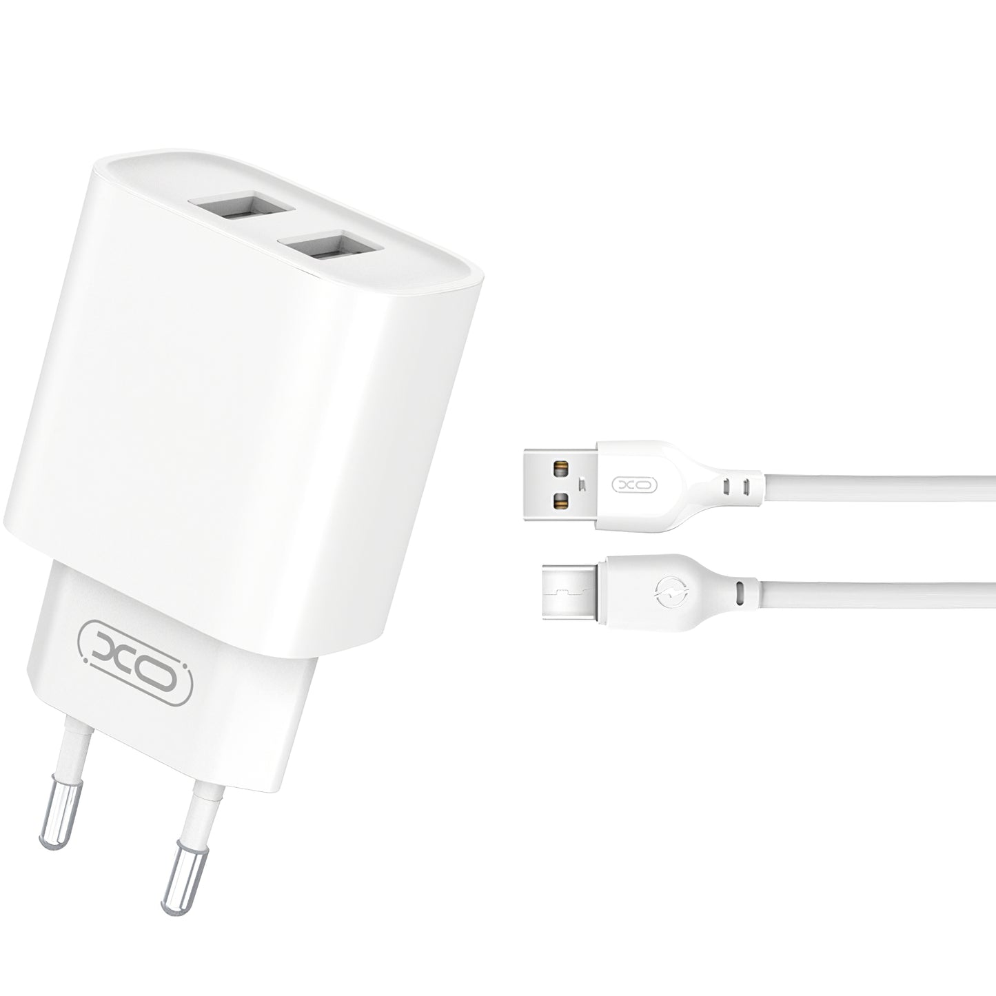 XO Design XO Design BPCE02C Sieťová nabíjačka s káblom USB-C, 10,5 W, 2,1 A, 2 x USB-A, biela
