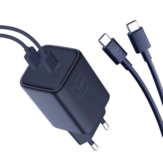 Network Charger with USB-C Cable 3MK HyperCharger, 45W, 3A, 2 x USB-C, Black