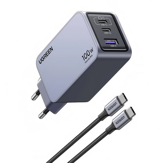 Sieťová nabíjačka UGREEN X757 Nexode Pro USB-C Cable, 100 W, 3A, 1 x USB-A - 2 x USB-C, sivá