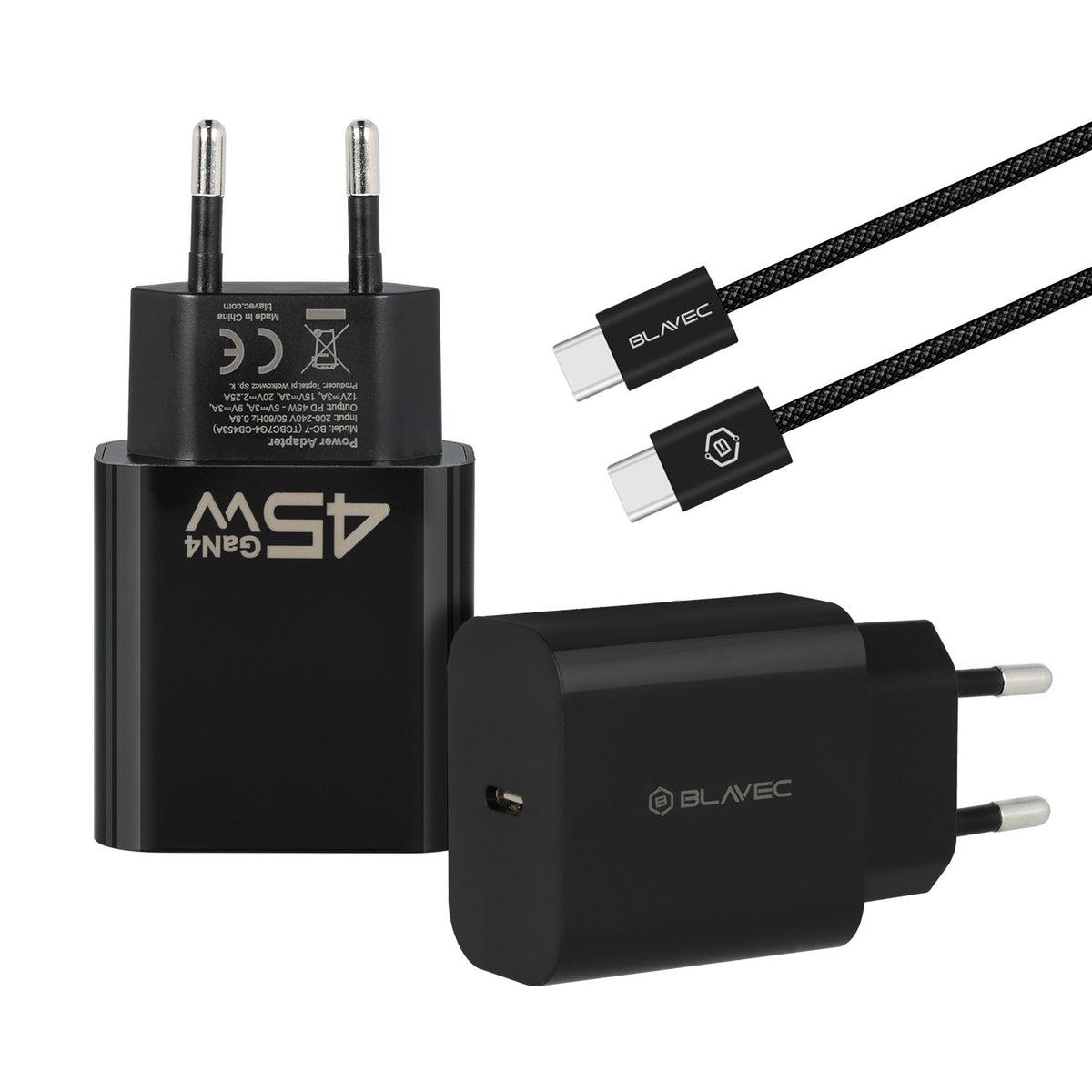 Sieťová nabíjačka s káblom USB-C Blavec BC-7, 45W, 3A, 1 x USB-C, Čierna