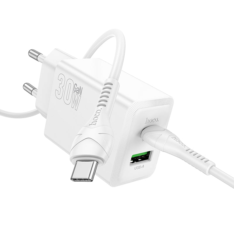 Sieťová nabíjačka s káblom USB-C HOCO N71, 30W, 3A, 1 x USB-A - 1 x USB-C, Biela