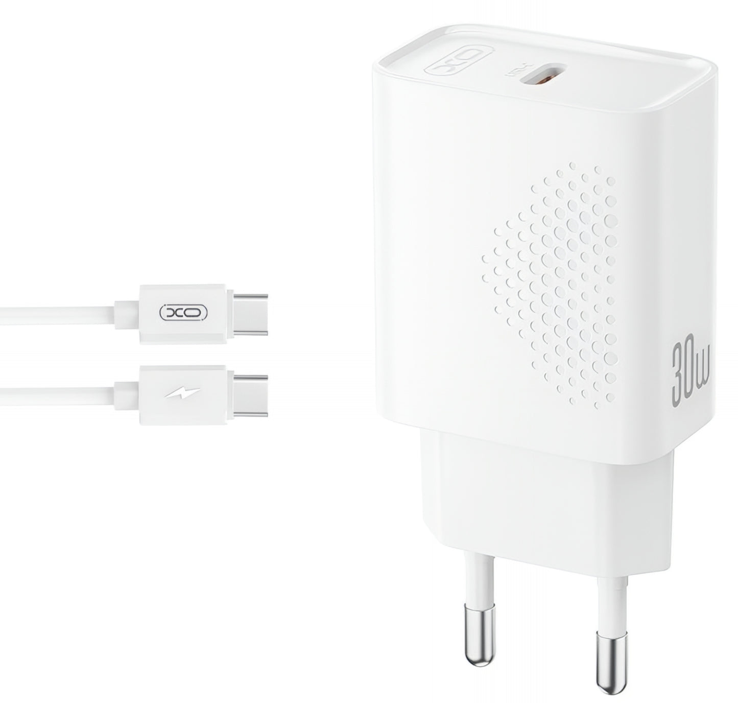 Sieťová nabíjačka s káblom USB-C XO Design L162, 30W, 3A, 1 x USB-C, Biela