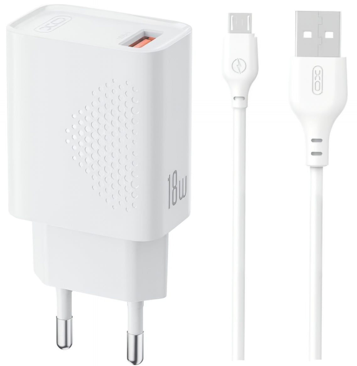 Sieťová nabíjačka s káblom microUSB XO Design L159, 18W, 3A, 1 x USB-A, Biela
