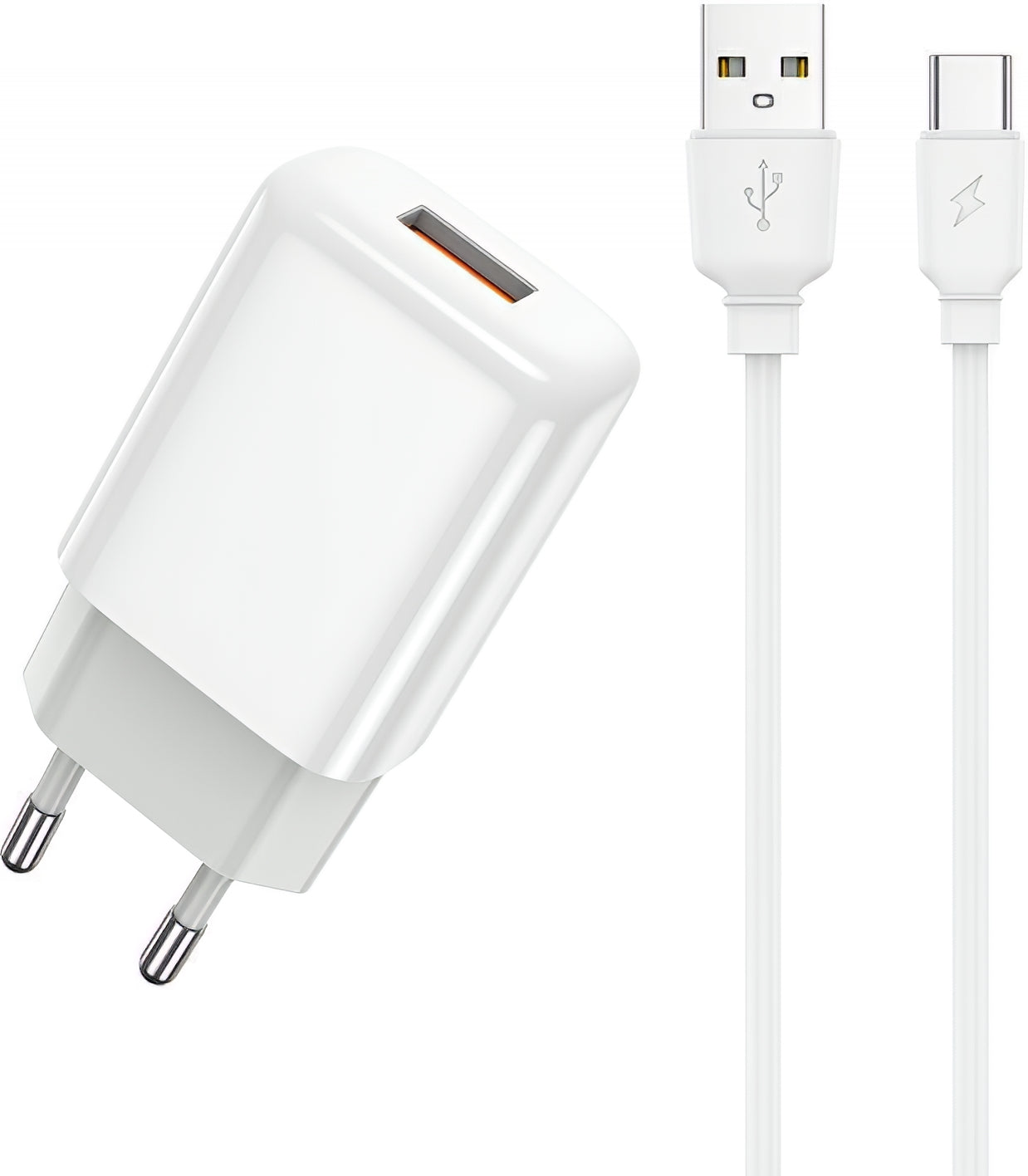 Sieťová nabíjačka s káblom USB-C Prestico F9S, 12W, 2.4A, 1 x USB-A, Biela