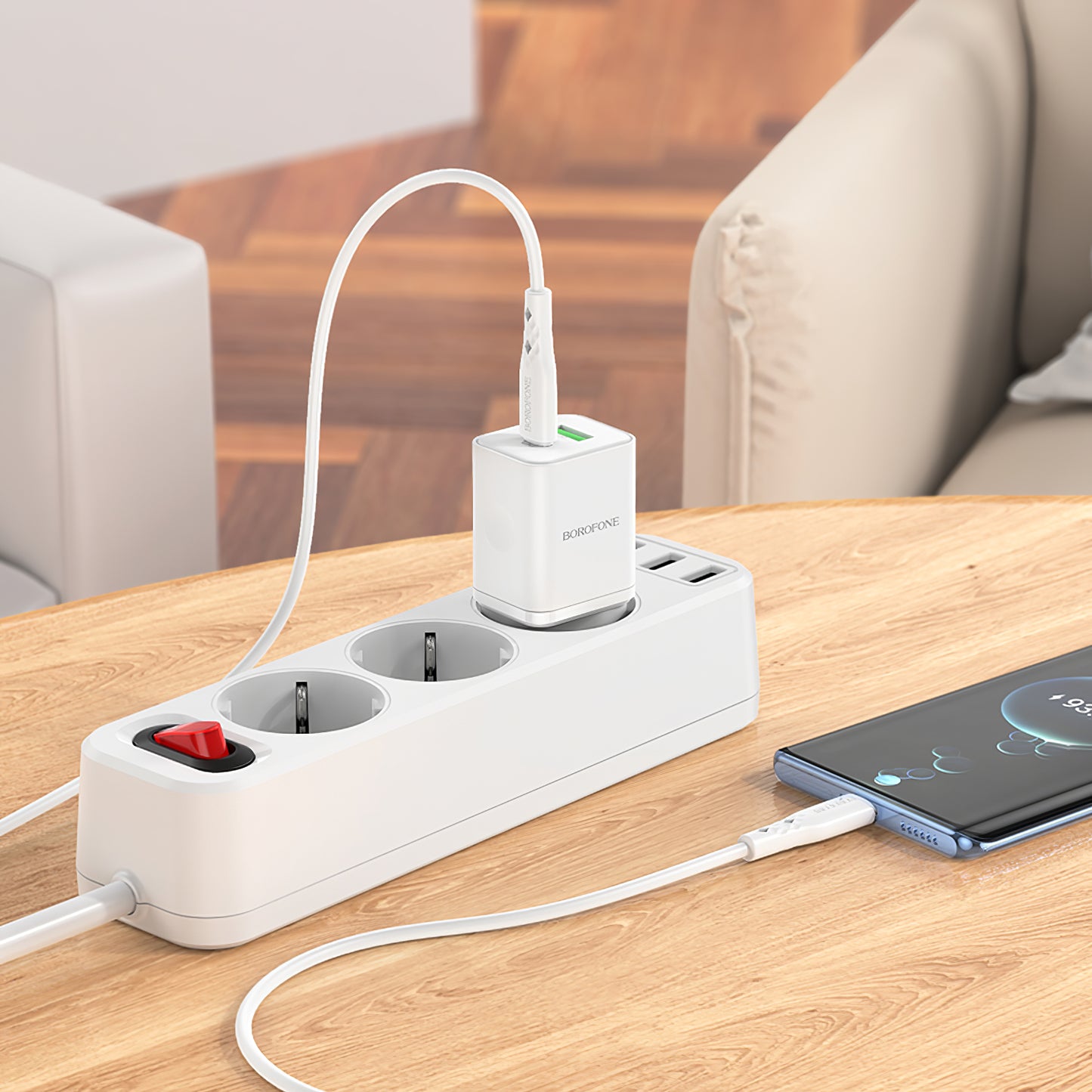 Sieťová nabíjačka s káblom USB-C Borofone BN7, 20 W, 3A, 1 x USB-A - 1 x USB-C, biela
