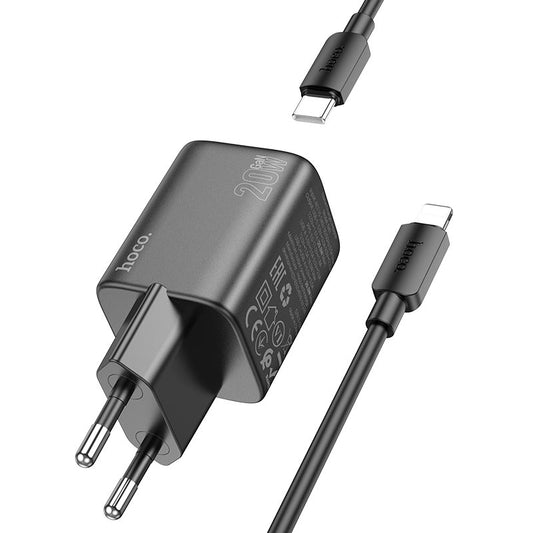 Sieťová nabíjačka s káblom Lightning HOCO N41, 20W, 3A, 1 x USB-A - 1 x USB-C, Čierna