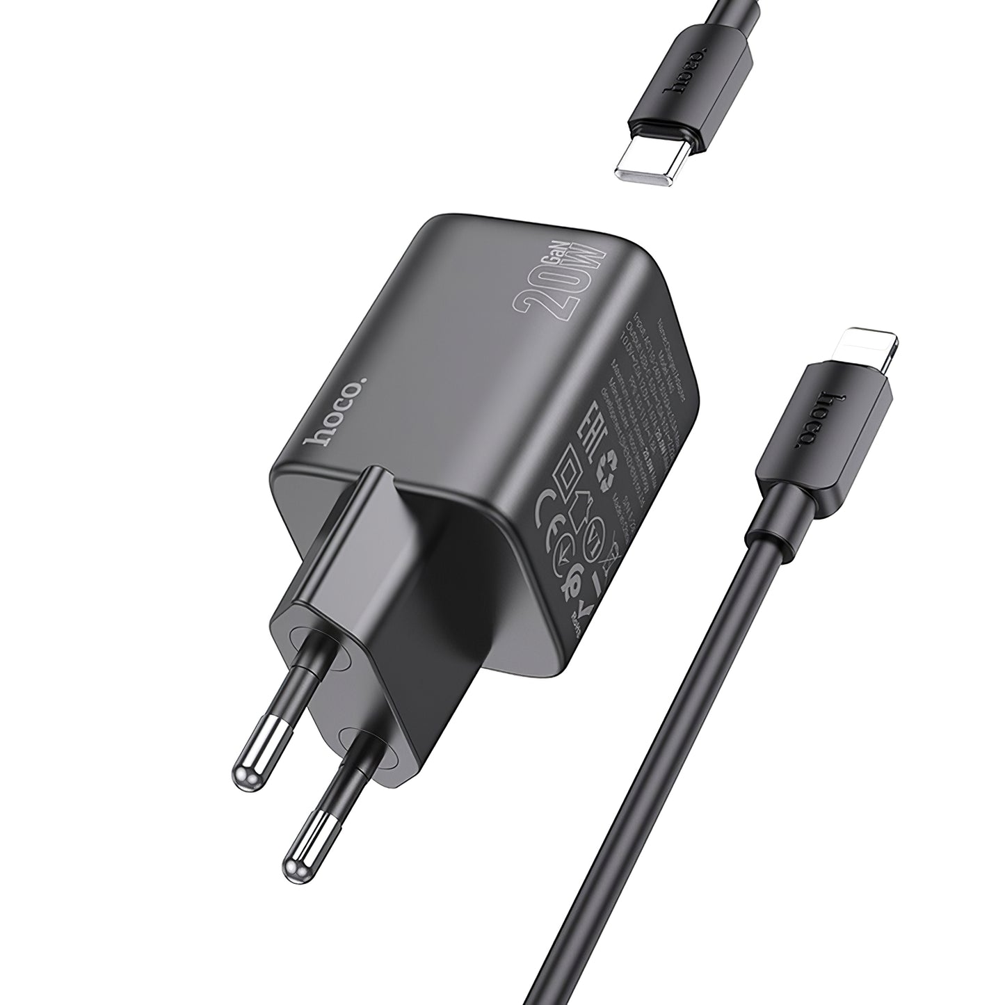 Sieťová nabíjačka HOCO N40 s káblom Lightning, 20 W, 3A, 1 x USB-C, čierna