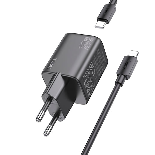 Sieťová nabíjačka HOCO N40 s káblom Lightning, 20 W, 3A, 1 x USB-C, čierna
