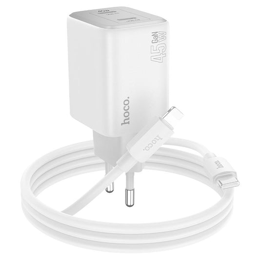 Sieťová nabíjačka s káblom Lightning HOCO N42, 45 W, 3A, 2 x USB-C, biela