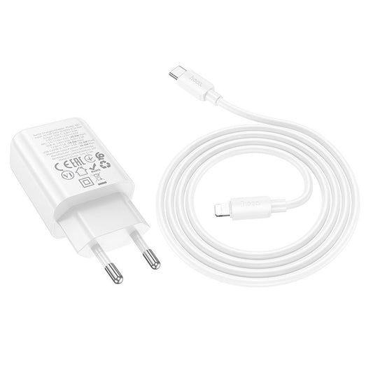 Sieťová nabíjačka s káblom Lightning HOCO N61, 20W, 3A, 1 x USB-A - 1 x USB-C, Biela