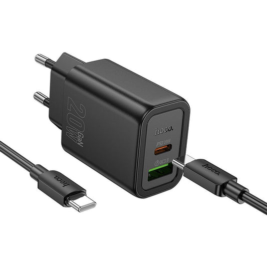 Sieťová nabíjačka s káblom Lightning HOCO N61, 20W, 3A, 1 x USB-A - 1 x USB-C, čierna