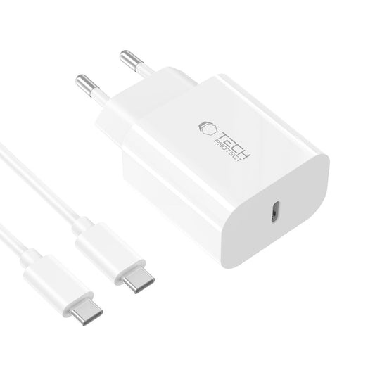 Sieťová nabíjačka s káblom USB-C Tech-Protect NC20W, 20W, 3A, 1 x USB-C, Biela
