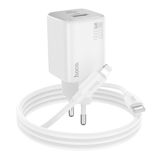 Sieťová nabíjačka s káblom Lightning HOCO N41, 20W, 3A, 1 x USB-A - 1 x USB-C, Biela