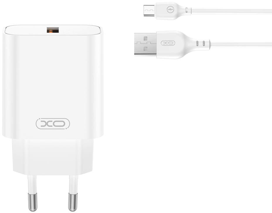Sieťová nabíjačka s káblom microUSB XO Design CE33, 18W, 3A, 1 x USB-A, Biela