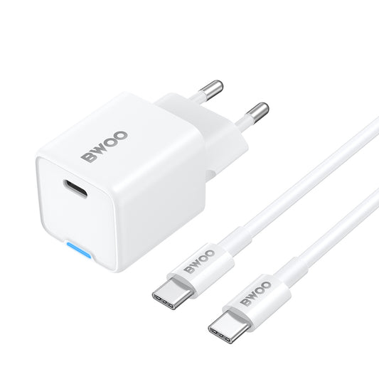 Sieťová nabíjačka s káblom USB-C BWOO CDA211, 30W, 3A, 1 x USB-C, Biela
