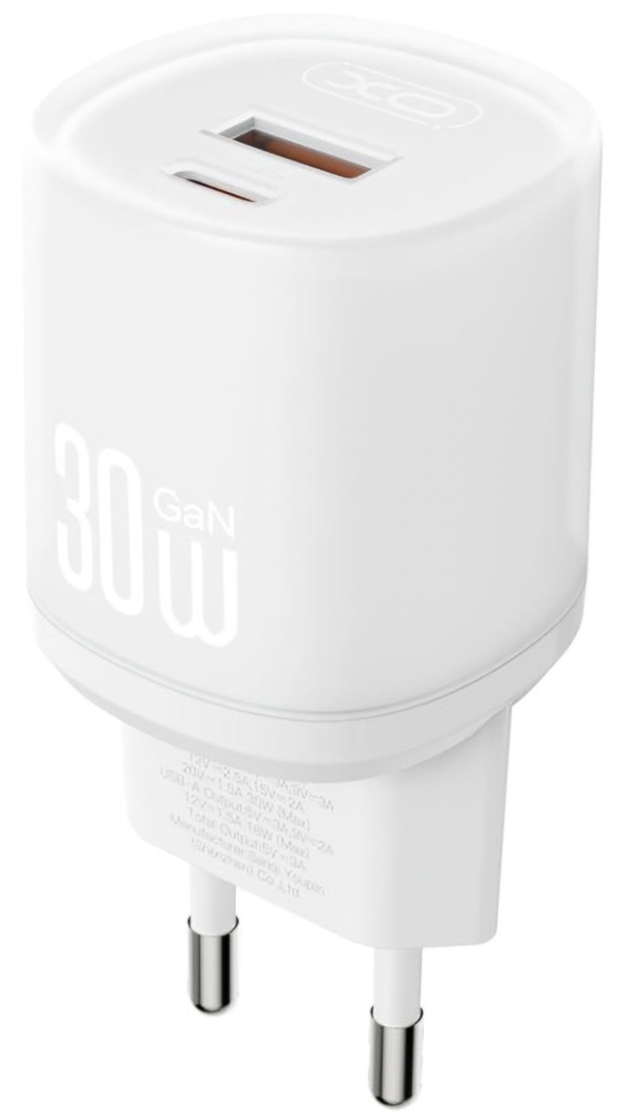 Sieťová nabíjačka s káblom USB-C XO Design L151, 30W, 3A, 1 x USB-A - 1 x USB-C, Biela