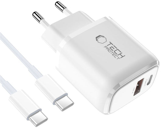 Sieťová nabíjačka s káblom USB-C Tech-Protect NCA45W, 45W, 3A, 1 x USB-A - 1 x USB-C, Biela
