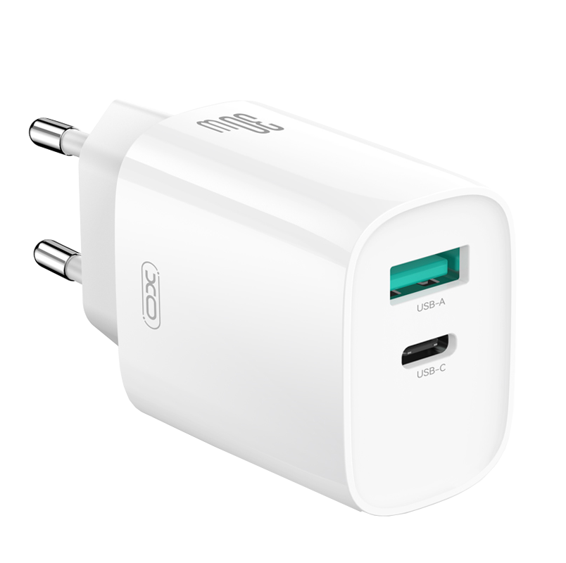 Sieťová nabíjačka s káblom USB-C XO Design CE30, 30W, 3A, 1 x USB-A - 1 x USB-C, Biela