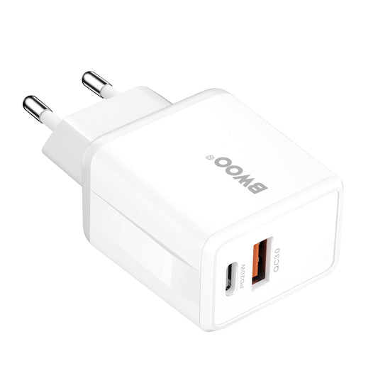 Sieťová nabíjačka s káblom USB-C BWOO CDA182, 38W, 3A, 1 x USB-A - 1 x USB-C, Biela