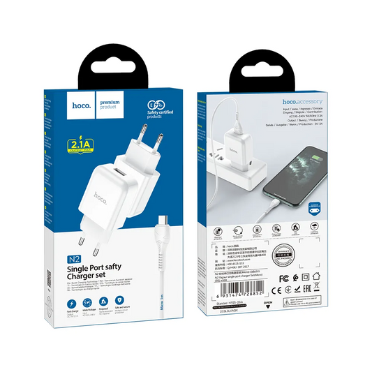Sieťová nabíjačka s káblom microUSB HOCO N3, 18W, 3A, 1 x USB-A, Biela