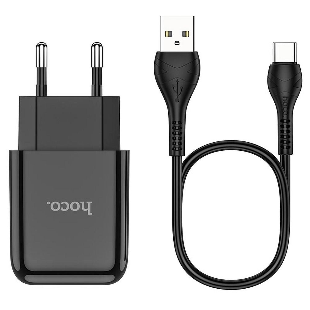 Sieťová nabíjačka s káblom USB-C HOCO N2, 10W, 2A, 1 x USB-A, Čierna