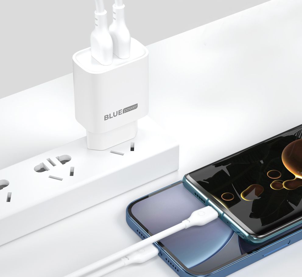 Sieťová nabíjačka Blue Power BPCE02M s káblom microUSB, 10,5 W, 2,1 A, 2 x USB-A, biela